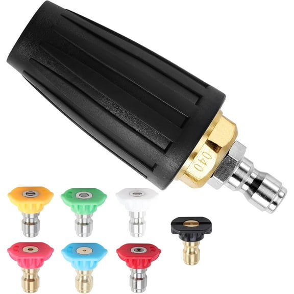 Pressure Washer Tips Rotating Turbo Nozzle, 4000PSI Max Power Washer Accessories Parts, with 7pcs Spray Jet Nozzles Kit Attachment&1/4 IN Quick Connector, for Cleaning Concrete, Brick Surface