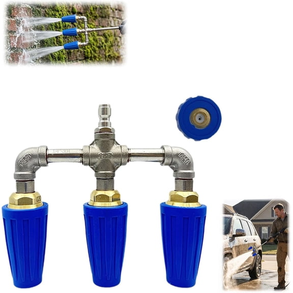 Pressure Washer Turbo Nozzle, 4000 PSI 360° Rotating Power Washer Tip with 1/4" Quick Connector, Multi-Tip High Pressure Spray Nozzle for Driveway, Concrete & Gutter Cleaning (Triple (Blue))