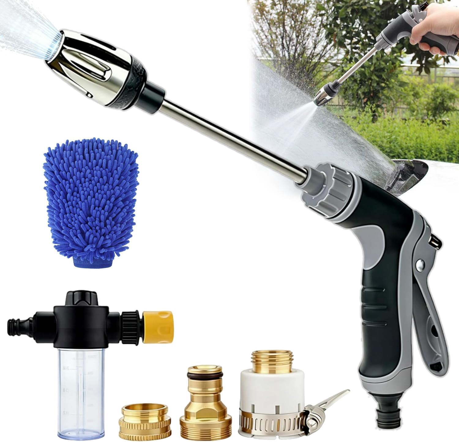 Pressure Washer-Turn Any Hose into a High Pressure Water Cleaning Jet, 2026 New Heavy Duty Garden Hose Nozzle, Multi Function Lawn & Garden Watering Washer with Car Wash Glove (1Set)