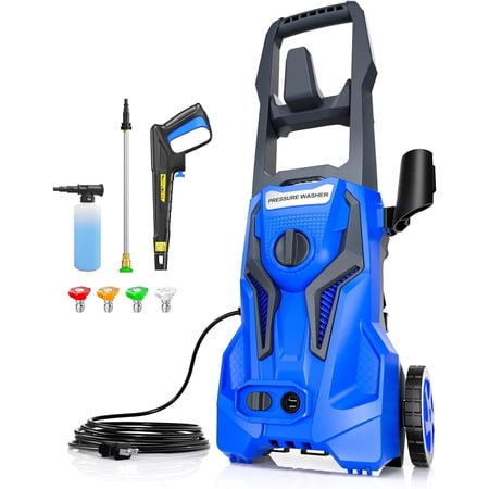 Power Washers Electric Powered - 4800PSImax 3.2GPM High Pressure Washer Car Cleaning Machine with Adjustable Spray Nozzle and Foam Cannon for Home Driveway Patio Deck, Blue