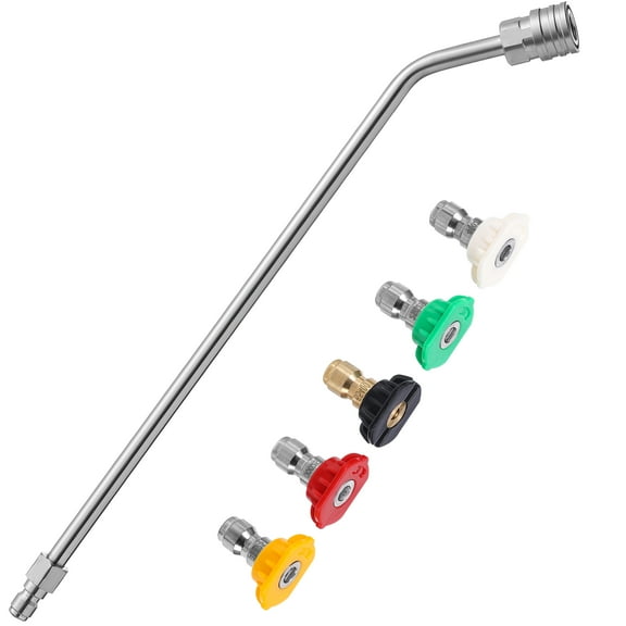 Pressure Washer Wand, 45 Degree Curved High Pressure Power Washer Extension Wand with 5 Spray Nozzles, 1/4 Inch Quick Connect Undercarriage and Gutter Cleaner Attachment, 15 Inch