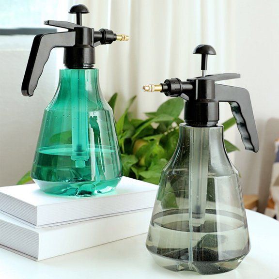 Pressurized Garden Spray Bottle 2L - Pneumatic Plant Mister & High Pressure Watering Can, Adjustable Brass Nozzle Fine Mist to Strong Stream, Green/Gray