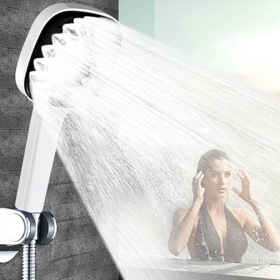Pressurized Handheld Shower Head with 4-Mode Adjustable Spray, Self-Cleaning Nozzles and Leak-Proof Design, Large Coverage Bathroom Showerhead for Home and Spa Use