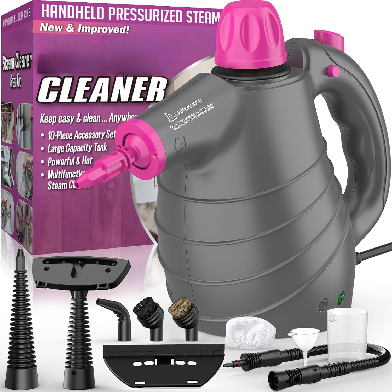 Handheld Steam Cleaner With 9 Accessories - Fast Heating Home Steamer For Bathroom & Kitchen