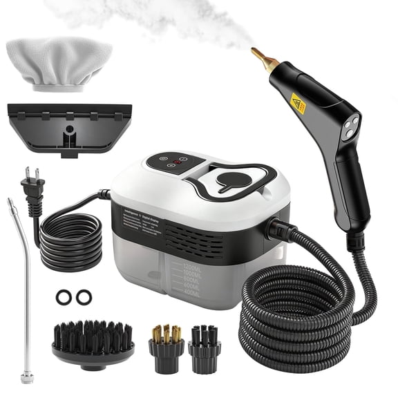 Pressurized Handheld Steam Cleaner, Portable Steamer for Cleaning with 1.2L Large Tank, 15s Fast Heat-Up, 6-Level Adjustable, Powerful Steam Cleaner for Home, Car, Kitchen, Tile, Grout(White)