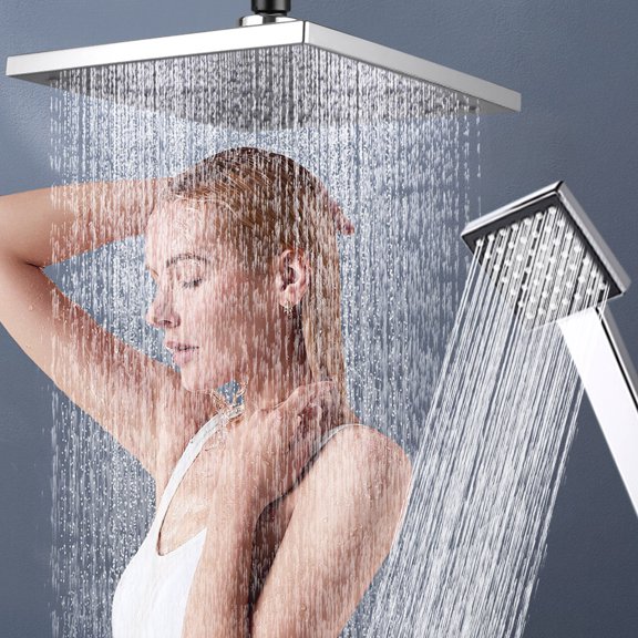 Pressurized Rain Shower Head, High Flow Large Rainfall Shower Heads, Waterfall Bathroom Square Showerhead with Handheld Pressurized Shower Head, Ceiling or Wall Mount, Leodye Must Have Household Items