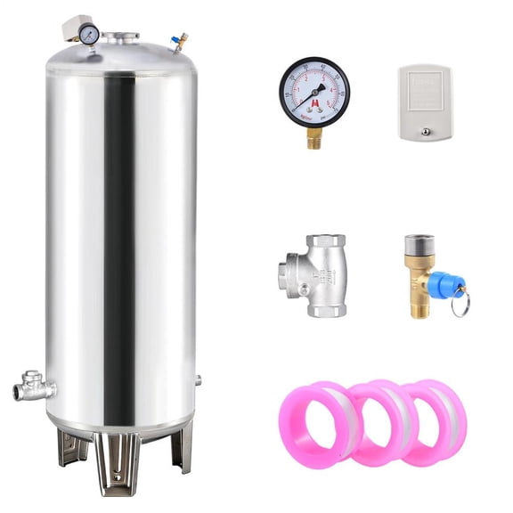 Pressurized Water Storage Tank, 66 Gal Vertical Water Pressure Tank Stainless Steel with Port & Check Valve, for Home, Farm, Staircase, Garden, Kitchen