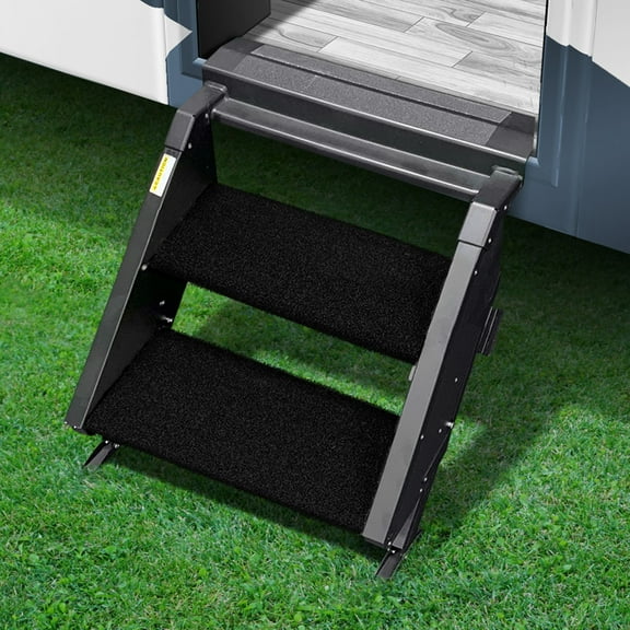 Prest-O-Fit 2-0230 Trailhead Universal RV Step Rug - 17.5" Wide, Obsidian Black, 2-Piece Set