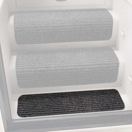 Prest-O-Fit 5-0090 - Step Huggers 23.5"L x 6"W Olefin Fiber Black Granite Landing Attachable Step Rug