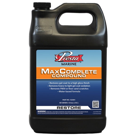 Presta 163001 MaxComplete Compound for Removing P800, Finer Sand Scratches and Light-Heavy Oxidation - 1 Gallon