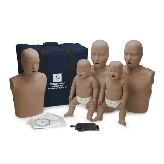 Prestan CPR Training Manikin Family Pack PP-FM-500M-DS Dark Skin Tone with CPR Monitors 5-Pack