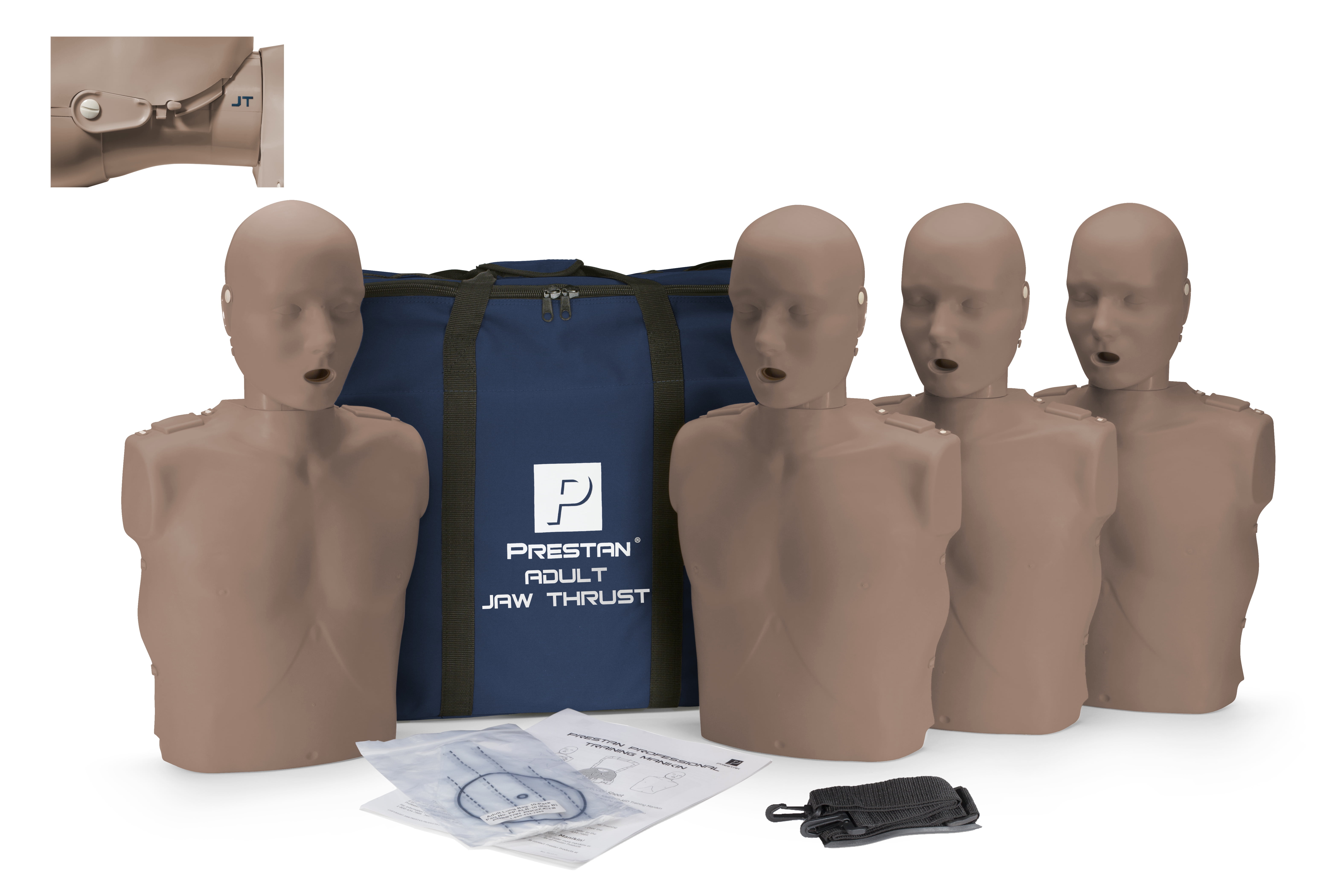 Prestan Jaw Thrust CPR Mankin 4 Pack with CPR Monitor and Dark Skin Tone PP-JTM-400M-DS