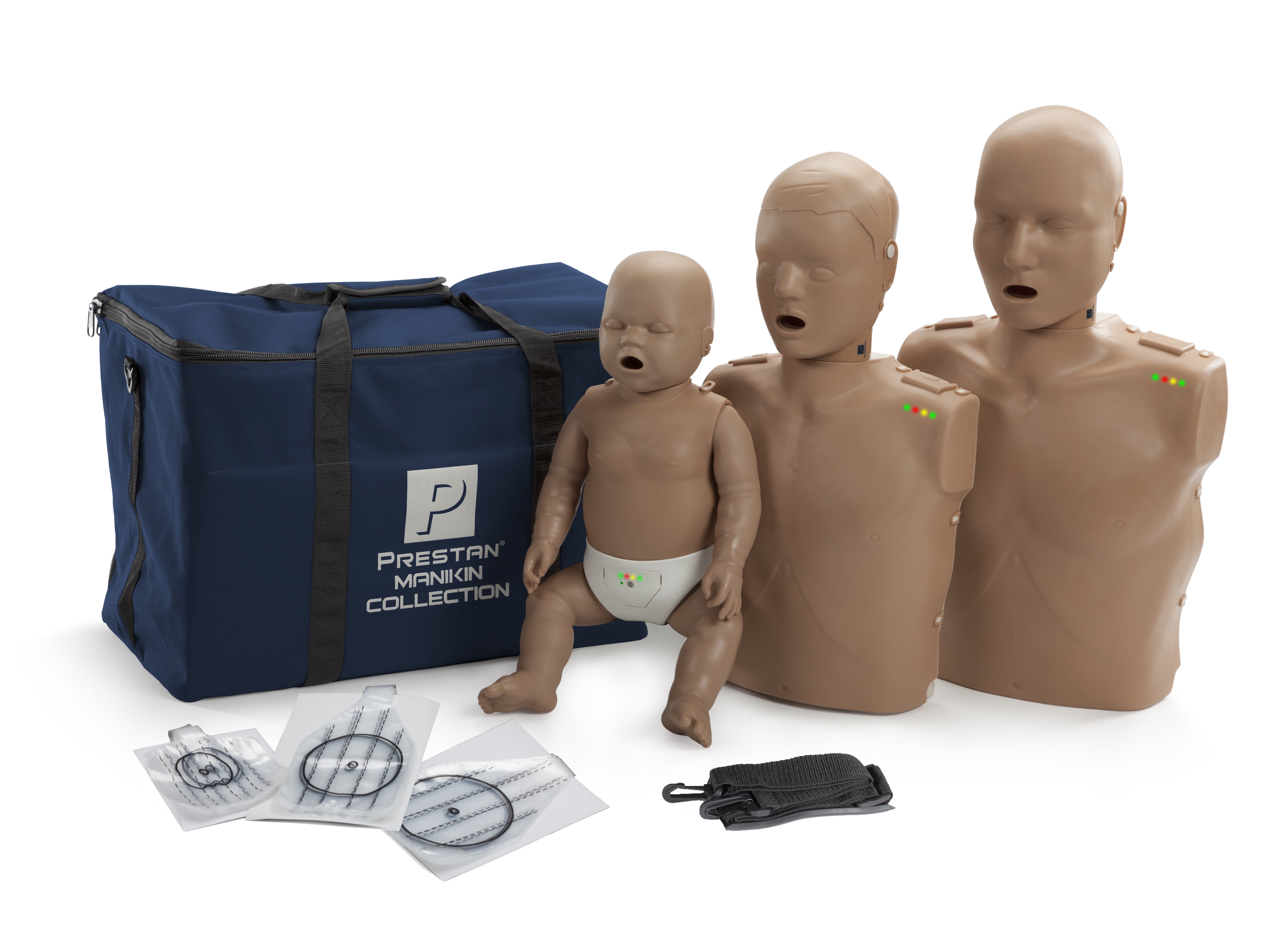 PRESTAN PRODUCTS Prestan Value CPR Manikin 3 Pack with Adult, Child and Infant Manikins with CPR Monitors and Dark Skin Tone PP-FM-300M-DS