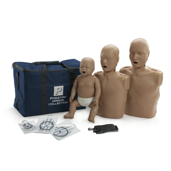 Prestan Value CPR Manikin 3 Pack with Adult, Child and Infant Manikins with CPR Monitors and Dark Skin Tone PP-FM-300M-DS