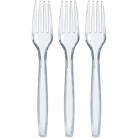 Prestee 100 Clear Plastic Forks | Heavy Duty Plastic Silverware | Fancy Plastic Cutlery | Elegant Disposable Forks Pack | Bulk Disposable Flatware | Plastic Utensils Set