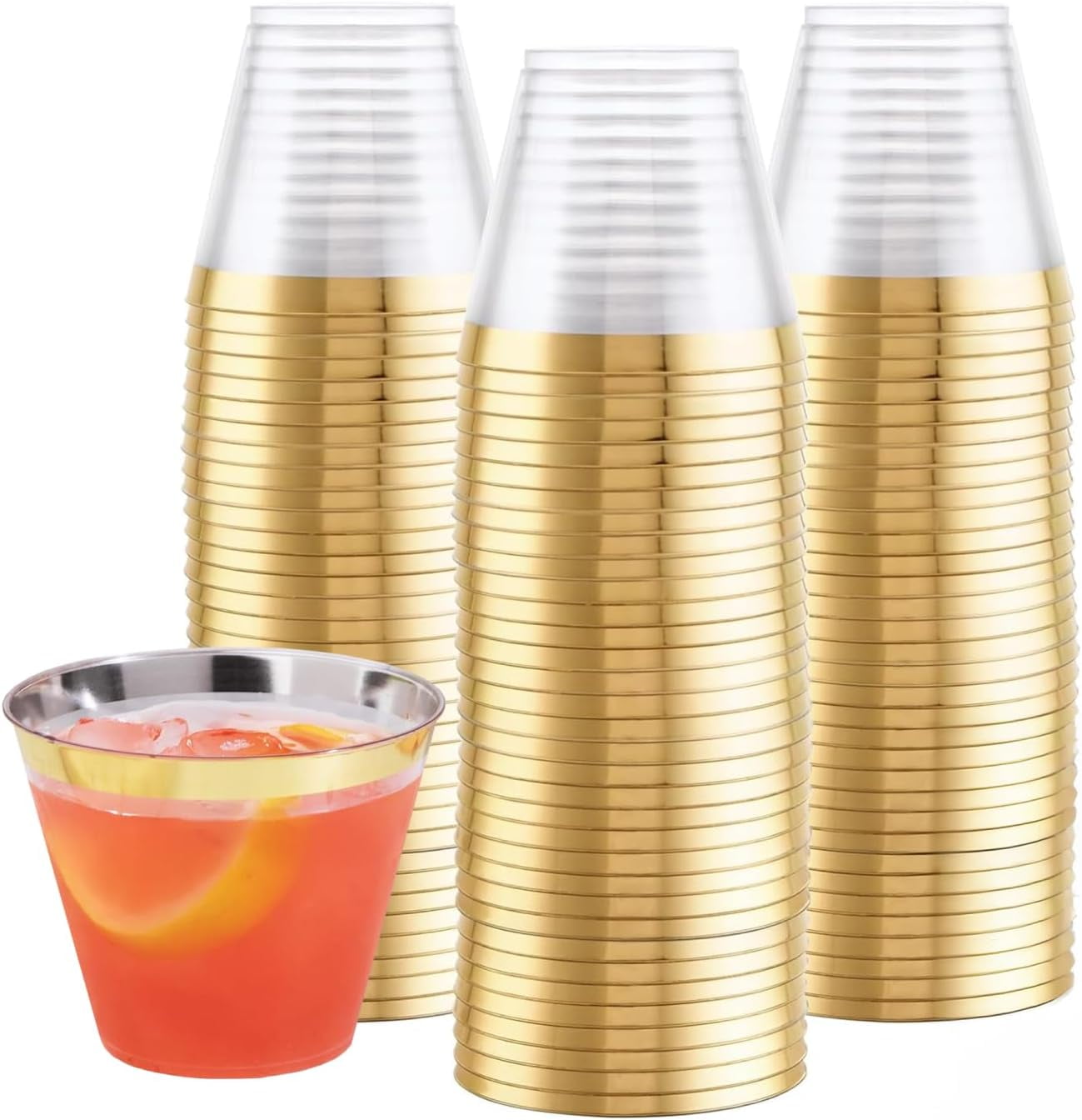 I00000 50 Pack 12 Oz Gold Plastic Cups, Gold Rimmed Disposable Cups Disposable Plastic Wine Glasses Cocktail Glasses Heavy Duty Cup With Golden Rim 12 Ounce Tumblers For Party And Wedding - View #8