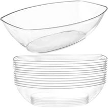 Prestee 12 Clear Plastic Serving Bowls for Parties | 64 Oz. | Oval Disposable Serving Bowls | Clear Chip Bowls | Party Snack Bowls | Plastic Candy Dish | Salad Serving Containers | Large Candy Bowls