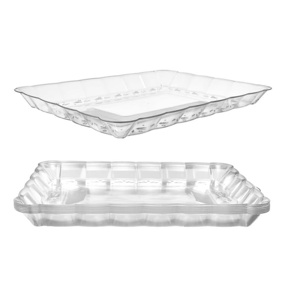 Prestee 12-Pack Rectangular Plastic Serving Platter - 9x13 Inches Disposable Food Tray for Parties and Events - Clear Platters for Dessert Table Displays, Appetizers, Snacks, and More