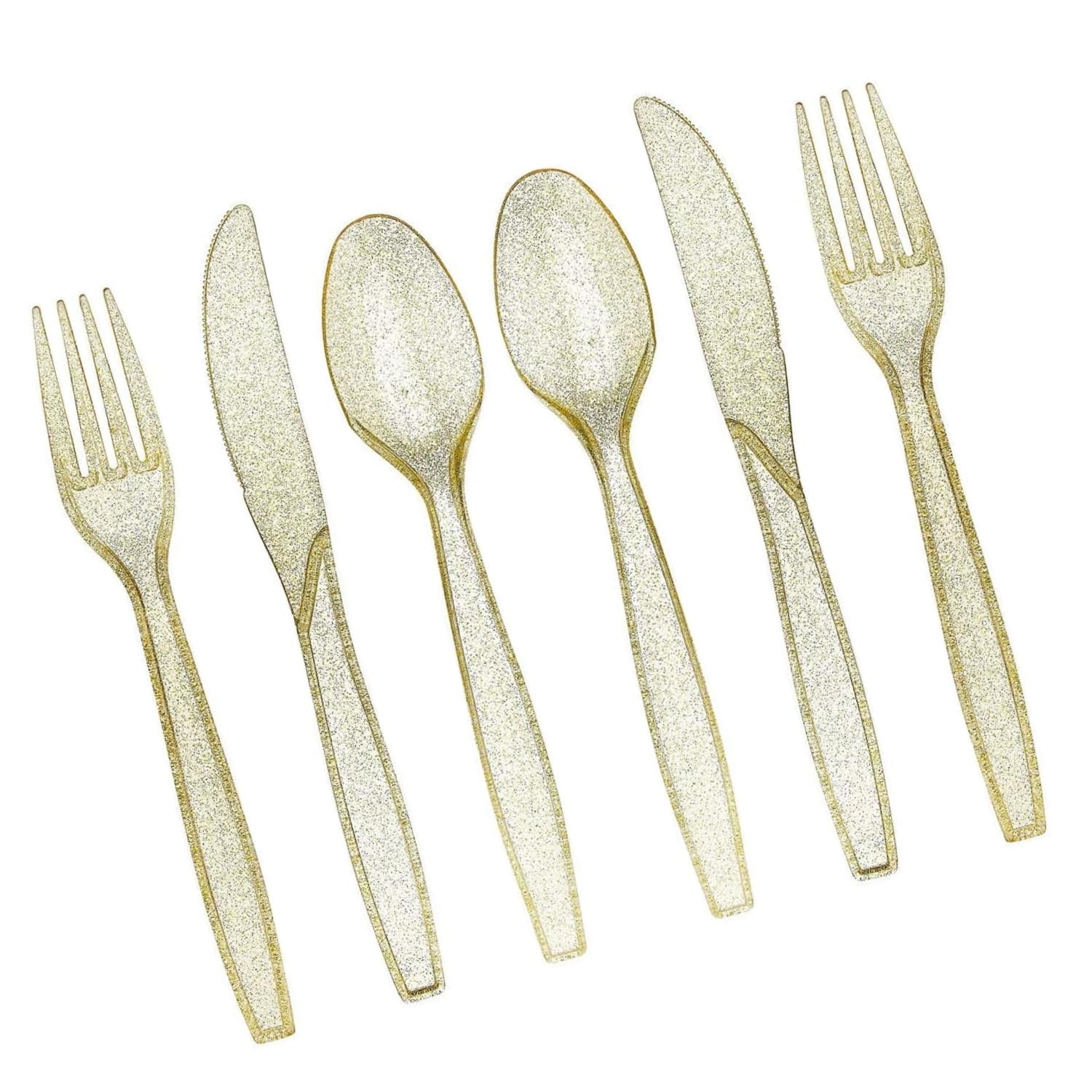 Prestee 180 Gold Glitter Plastic Silverware Cutlery Set - Gold Plastic ...