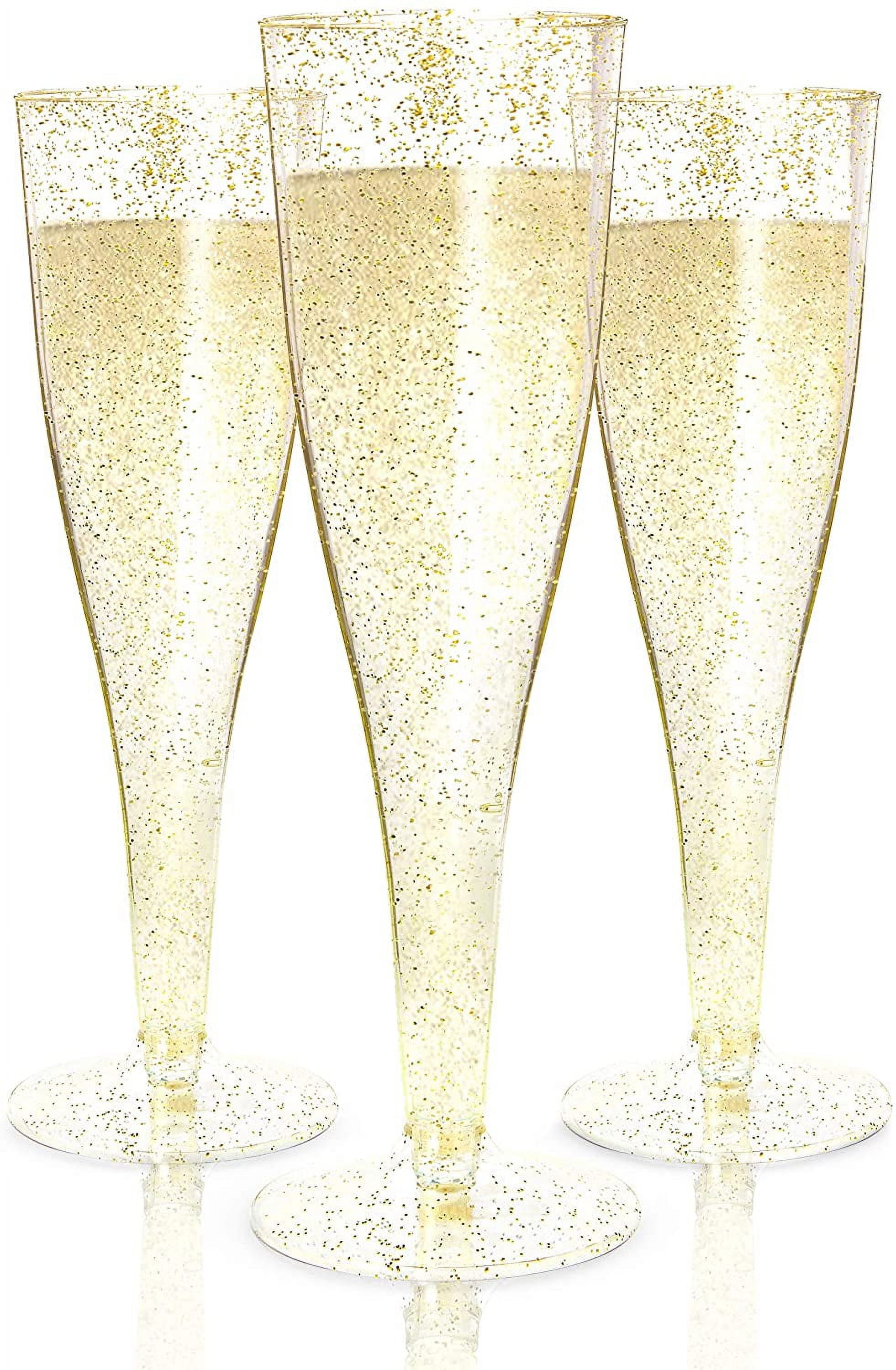 Gold Glitter Disposable Plastic Champagne Flutes - 200 Pieces