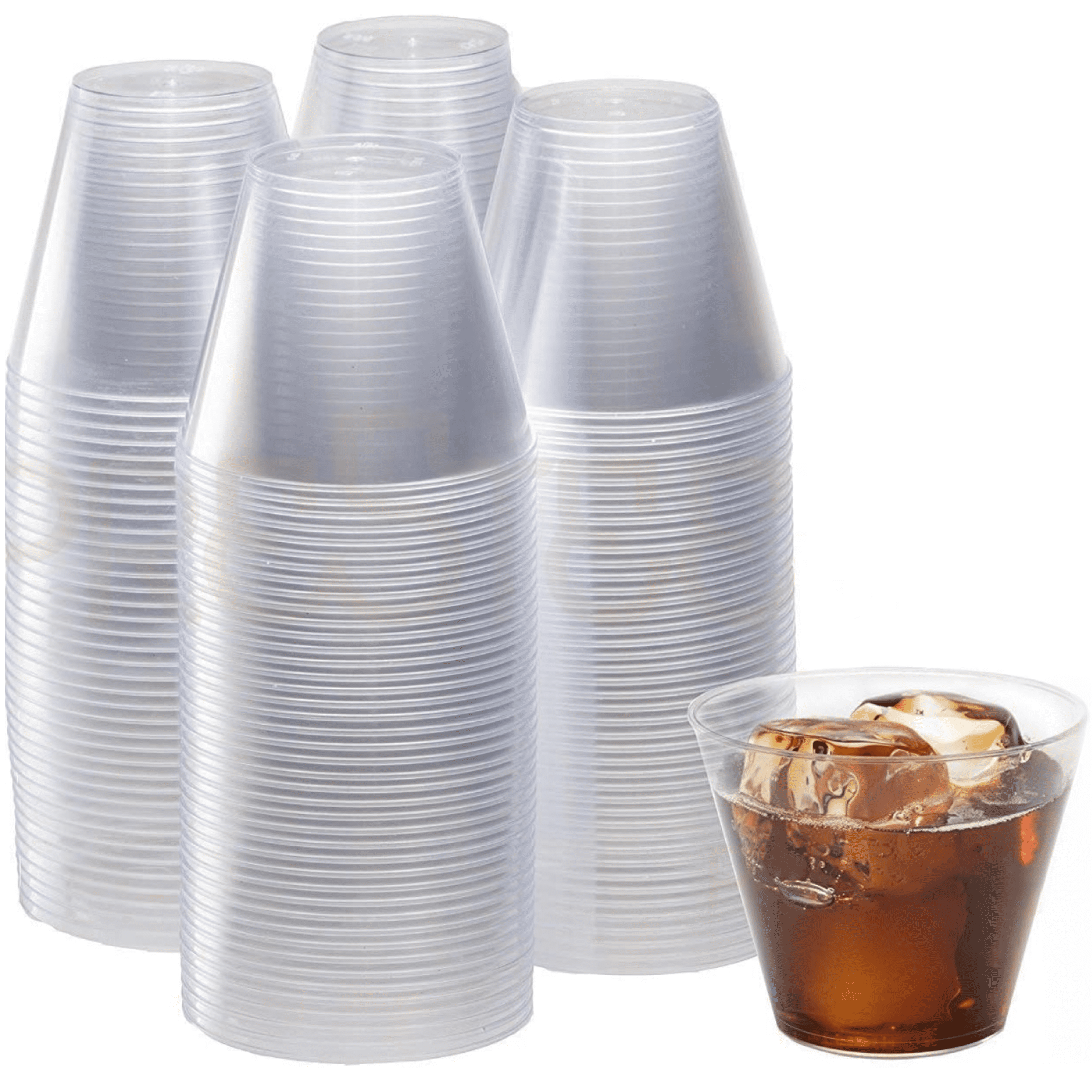 Prestee 200 Clear Plastic Cups - 9 Ounce | Hard Disposable Cups | Plastic Wine Cups | Plastic Cocktail Glasses | Plastic Drinking Cups | Plastic Party Punch Cups | Bulk Party Cups | Wedding Tumblers