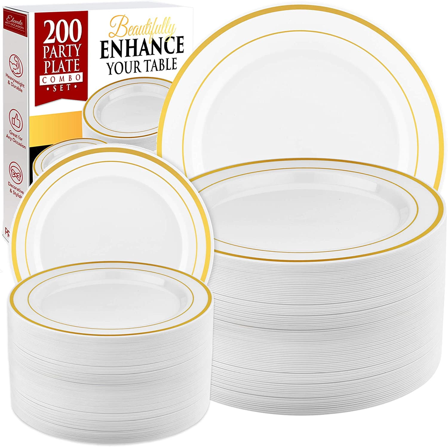 Stock Your Home 50 Piece Disposable Plates - Heavy Duty Plastic Dinnerware  for Wedding Birthday Party Holiday Baby Shower - Includes 25 Dinner Plates