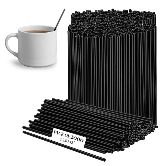 Prestee Plastic Coffee Stirrers, 2000ct, 5.5" - Plastic Straws, Drinks and Coffee Stir Sticks, Cocktail Swizzle Sticks, Disposable Stir Stick, Drinking Straws for Cocktails (Black)