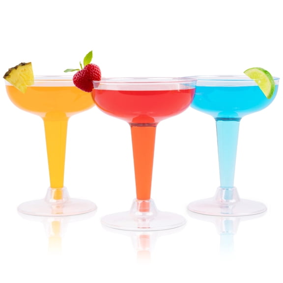Prestee 24 Clear Plastic Coupe Glasses 4oz - Disposable Plastic Cocktail Cups, Martini Glasses, Margarita Glasses, Champagne Glasses for Parties, Cinco de Mayo, Taco Party, Weddings Decorations