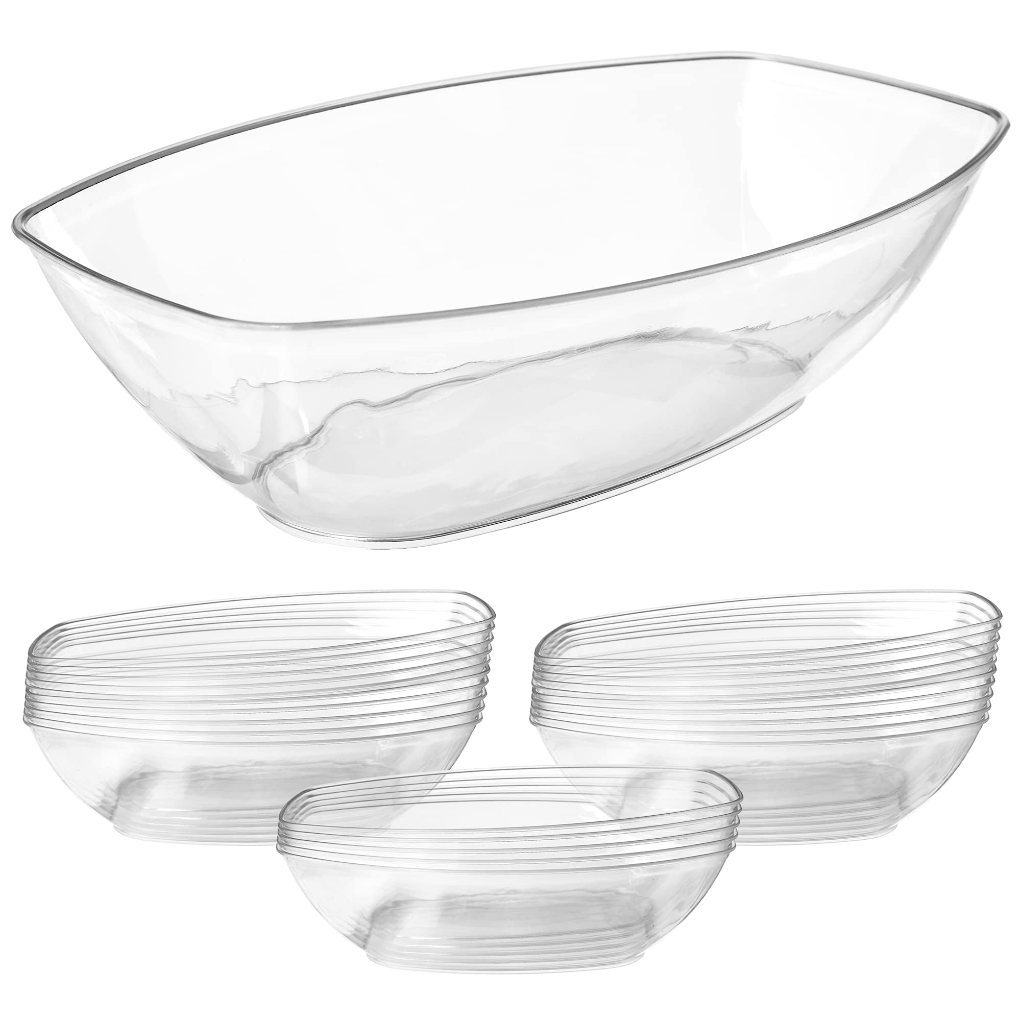 Prestee 24 Clear Plastic Serving Bowls for Parties, 64oz Oval