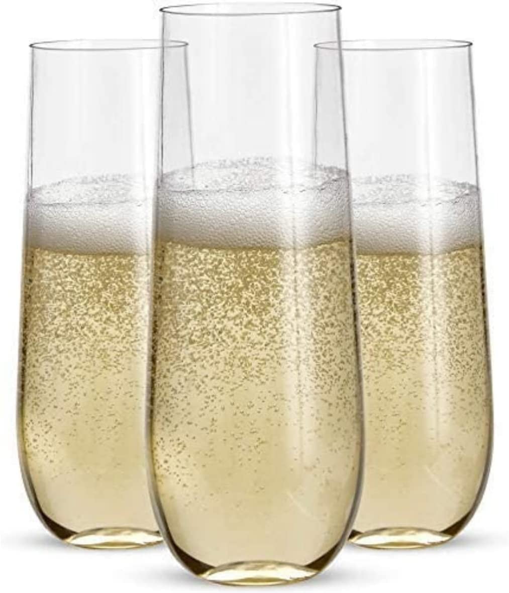 eventpartener 24 Pcs Disposable Stemless Wine Glasses and Champagne Glasses  set, 12 pcs 16 oz Plastic Wine Cups & 12 pcs 9 oz Champagne Flutes, Gold  Rim Unbreakable Toasting Glasses, Ideal for Party