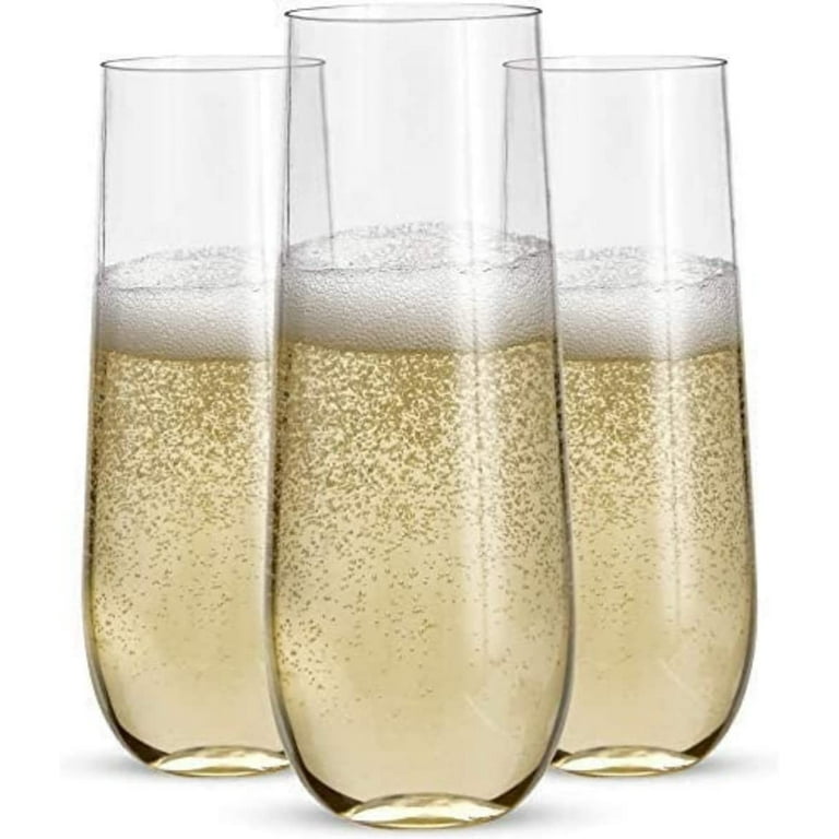 FOCUSLINE 24 Pack 9 Oz Plastic Champagne Flutes | Stemless Plastic  Champagne Glasses Gold Rim, Heavy…See more FOCUSLINE 24 Pack 9 Oz Plastic  Champagne