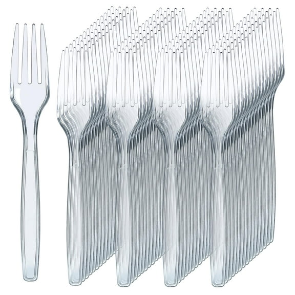 Prestee 300 Clear Plastic Forks - Fancy Plastic Silverware - Disposable Heavy-Duty Clear Forks Silverware - Elegant Party Utensils - Suitable for Weddings, Holidays and Events