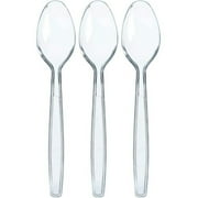 Prestee 300 Clear Plastic Spoons | Heavy Duty Plastic Silverware Spoons | Fancy Plastic Cutlery | Elegant Disposable Spoons Pack | Plastic Utensils Set | Nice Disposable Silverware