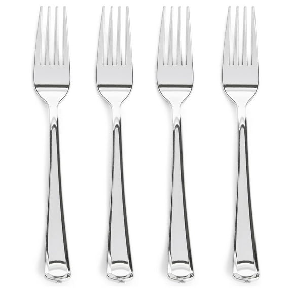 Prestee 300 Silver Plastic Forks Heavy-Duty, Heavyweight Plastic Silverware Forks, Fancy Plastic Cutlery, Elegant Disposable Forks Pack, Bulk Disposable Flatware, Silver Forks for Christmas Holiday