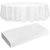 Prestee 4 White Premium Round Plastic Tablecloth - 84" | Disposable Tablecloths | Plastic Table Cover | Paper Tablecloths for BBQ, Party, Fine Dining, Wedding ,Outdoor