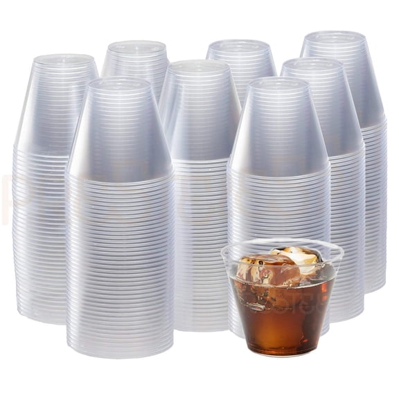 Prestee 400 ct, 9 oz Clear Plastic Cups - 9 Ounce Hard Disposable Cups - Plastic Wine Cups - Plastic Cocktail Glasses - Plastic Drinking Cups - Plastic Party Punch Cups - Party Cups - Holiday Tumblers