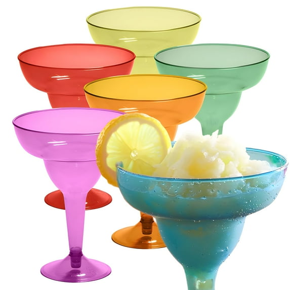 Prestee Multicolor Disposable 48 Plastic Margarita Glasses - 12 oz Hard Cocktail Cups for Cinco de Mayo Fiesta, Taco Party and Mexican Decorations - Fiesta Party Decorations - Large (Pack of 48)