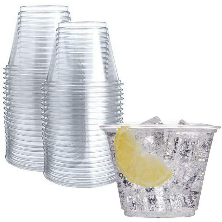 Prestee 50 Clear Plastic Cups | 9 oz Plastic Cups | Disposable Cups | Pet Clear Cups | Plastic Wine Glasses | Clear Plastic Party Cups