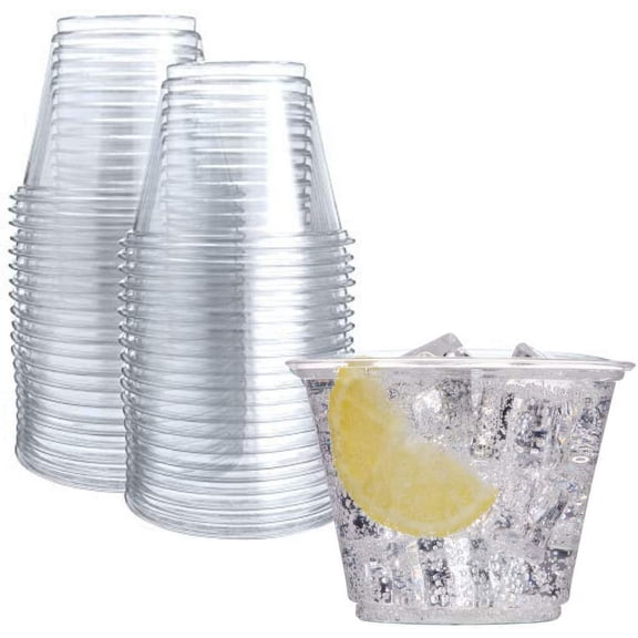 Prestee 50 Clear Plastic Cups | 9 oz Plastic Cups | Disposable Cups | PET Clear Cups | Plastic Wine Glasses | Clear Plastic Party Cups