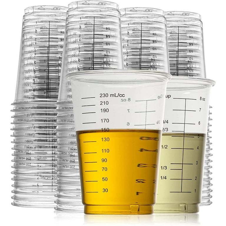 TCP Global 10 Ounce (300ml) Disposable Flexible Clear Graduated Plastic Mixing  Cups - Box of 100 Cups & 50 Mixing Sticks - Use for Paint, Resin, Epoxy,  Art, Kitchen - Measuring Ratios 2-1, 3-1, 4-1 ML 
