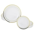 thumbnail image 1 of Prestee 50-Piece Plastic Plates Disposable Set - White with Gold Rimmed Plastic Plate for Parties, Holidays, Weddings - Includes 25 Dinner Plates and 25 Small Salad Platter - Ideal Thanksgiving Plate, 1 of 6