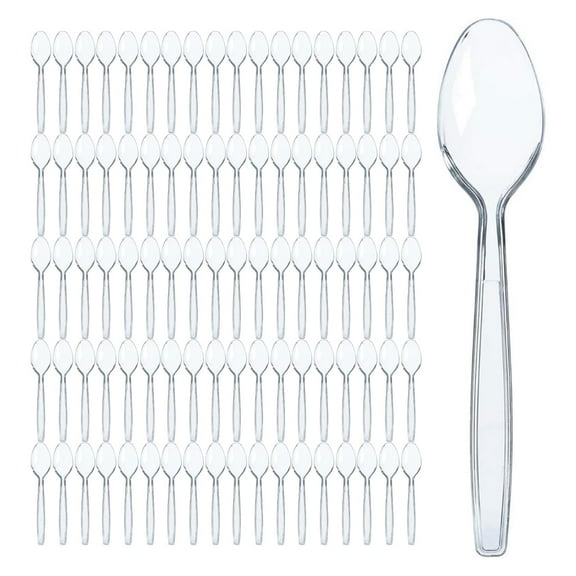 Prestee 500 Clear Plastic Spoons - 6 Inch Disposable Spoons Bulk Pack - Heavy Duty Cutlery for Events - Clear Plastic Spoons 500 Count - Disposable Silverware for Parties and Gatherings