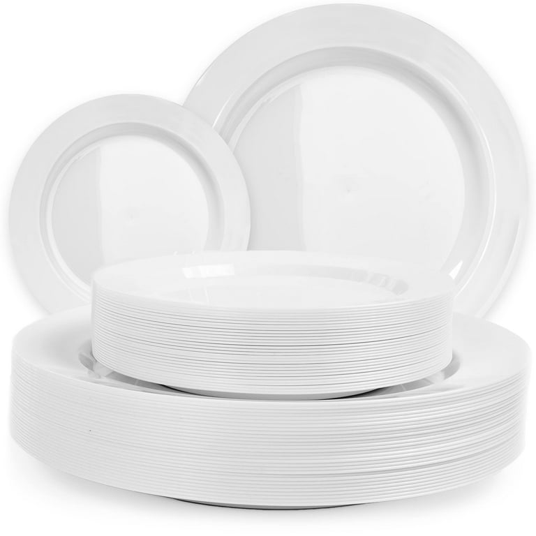 Prestee 60 White Plastic Plates Disposable, Heavy Duty for Party