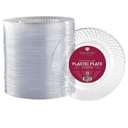 Prestee Disposable Plates, 72ct - 7.5-inch Heavy Duty Clear Plastic Plate - Cake, Salad, Appetizer, Dinner, Dessert Plates - Wedding, Holidays, Easter Party Plate - Event Supplies
