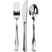 Prestee Cutleries 300 Piece Disposable Plastic Flatware Set with Metallic Finish Handles