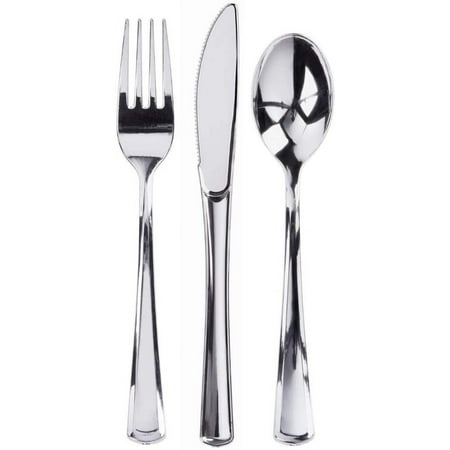 Prestee Cutleries 300 Piece Disposable Plastic Flatware Set with Metallic Finish Handles