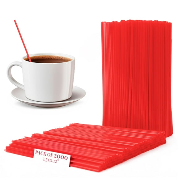 Prestee Plastic Coffee Stirrers 2000 Count - 5 Inch Red Coffee Stir Sticks, Plastic Coffee Straws, Disposable Stir Sticks for Hot and Cold Beverages, Cocktail Swizzle Sticks for Coffee and Drinks