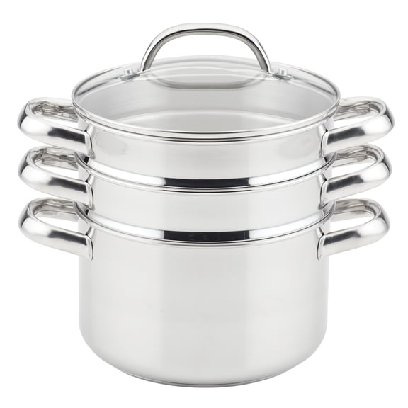 Prestige 4 Quart Stainless Steel Steamer Set with Bonus Steamer Basket, Silver