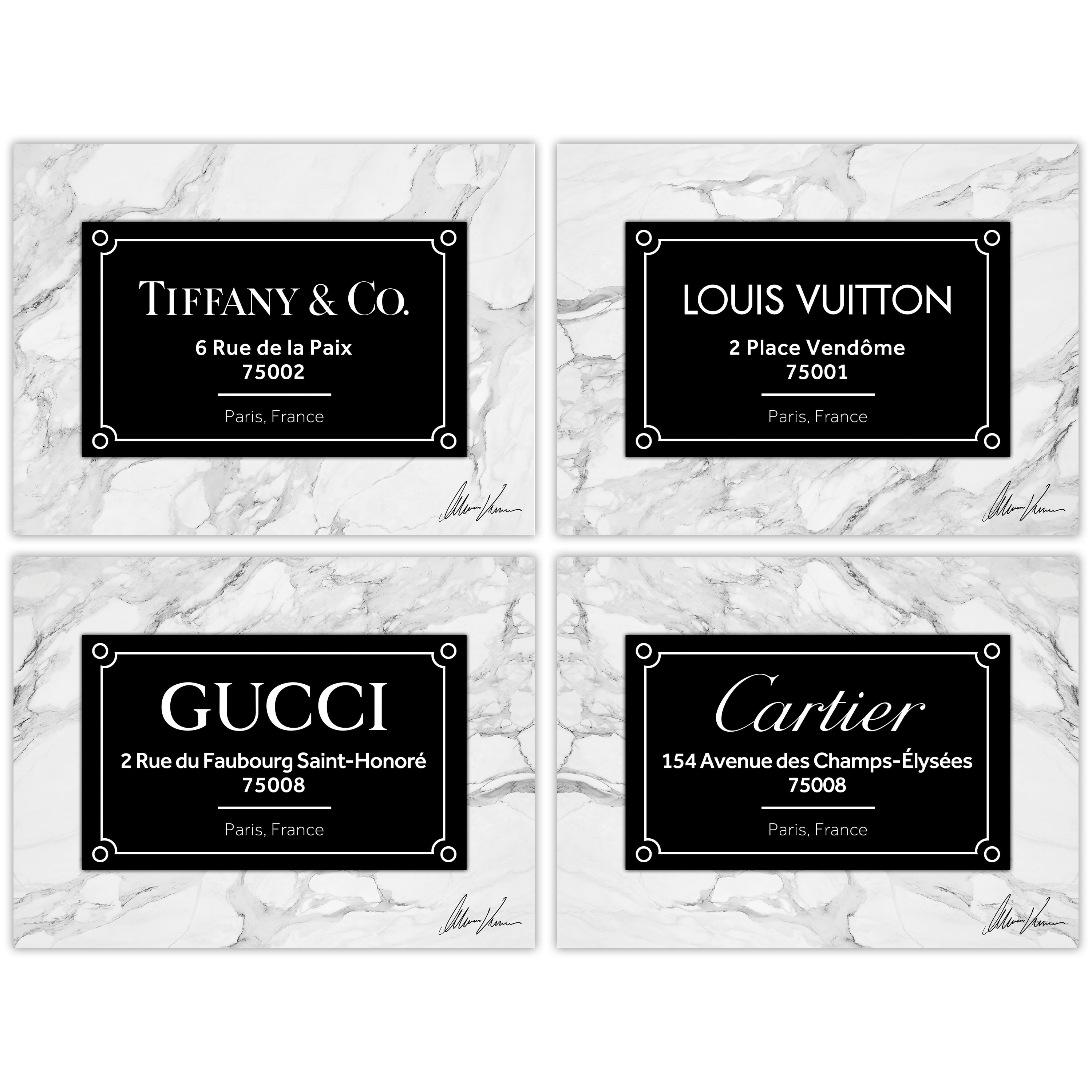"Prestige Brand"Frameless Free Floating Reverse Printed Tempered Glass Wall Art Set of 4