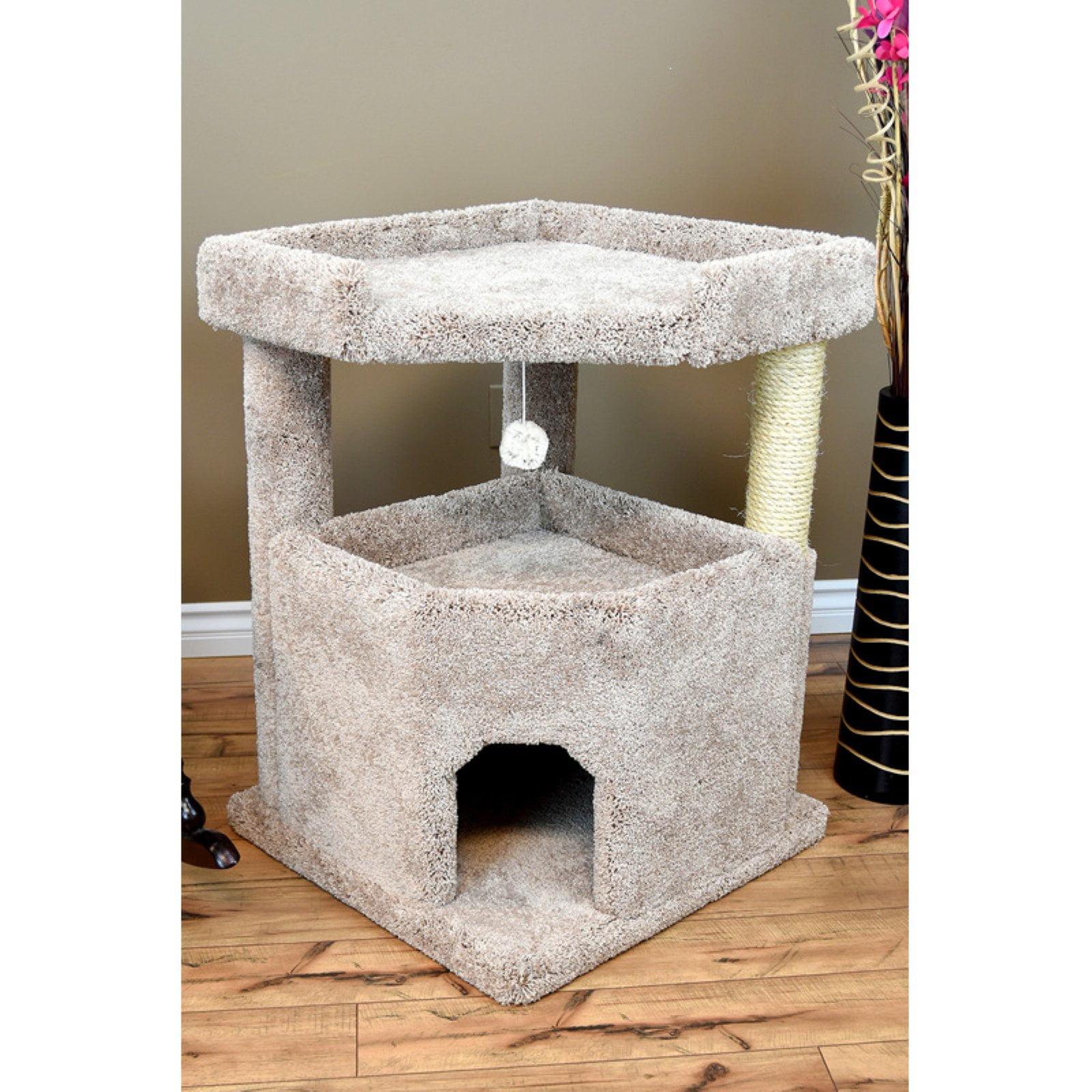 Beige Sisal and Wood 32" Cat Condo Mansion